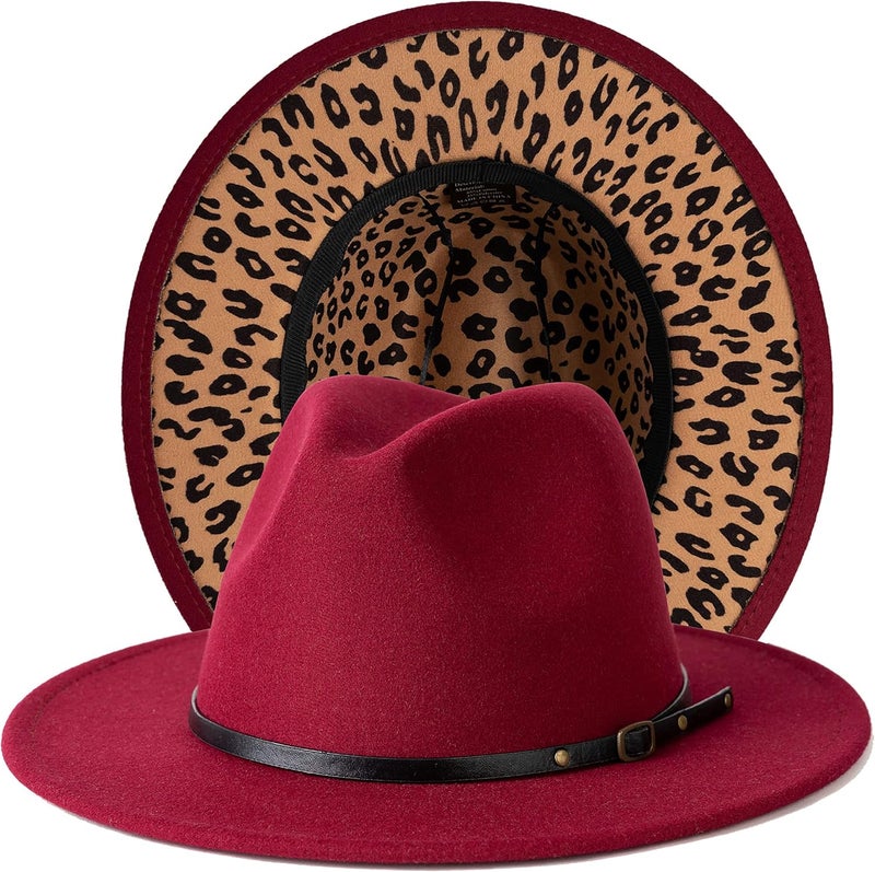 Gossifan Women Two Tone Wide Brim Fedora Felt Panama Hats Classic Belt Buckle - Image 1